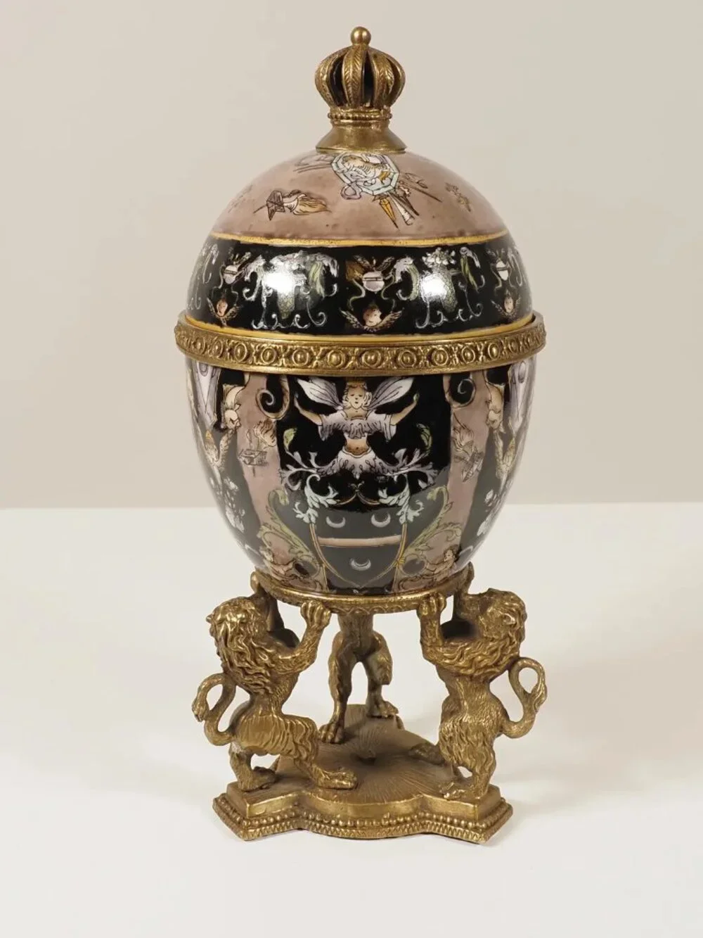 Porcelain Egg Box mounted on Solid Bronze Lions –Fabergé Style (NEW)